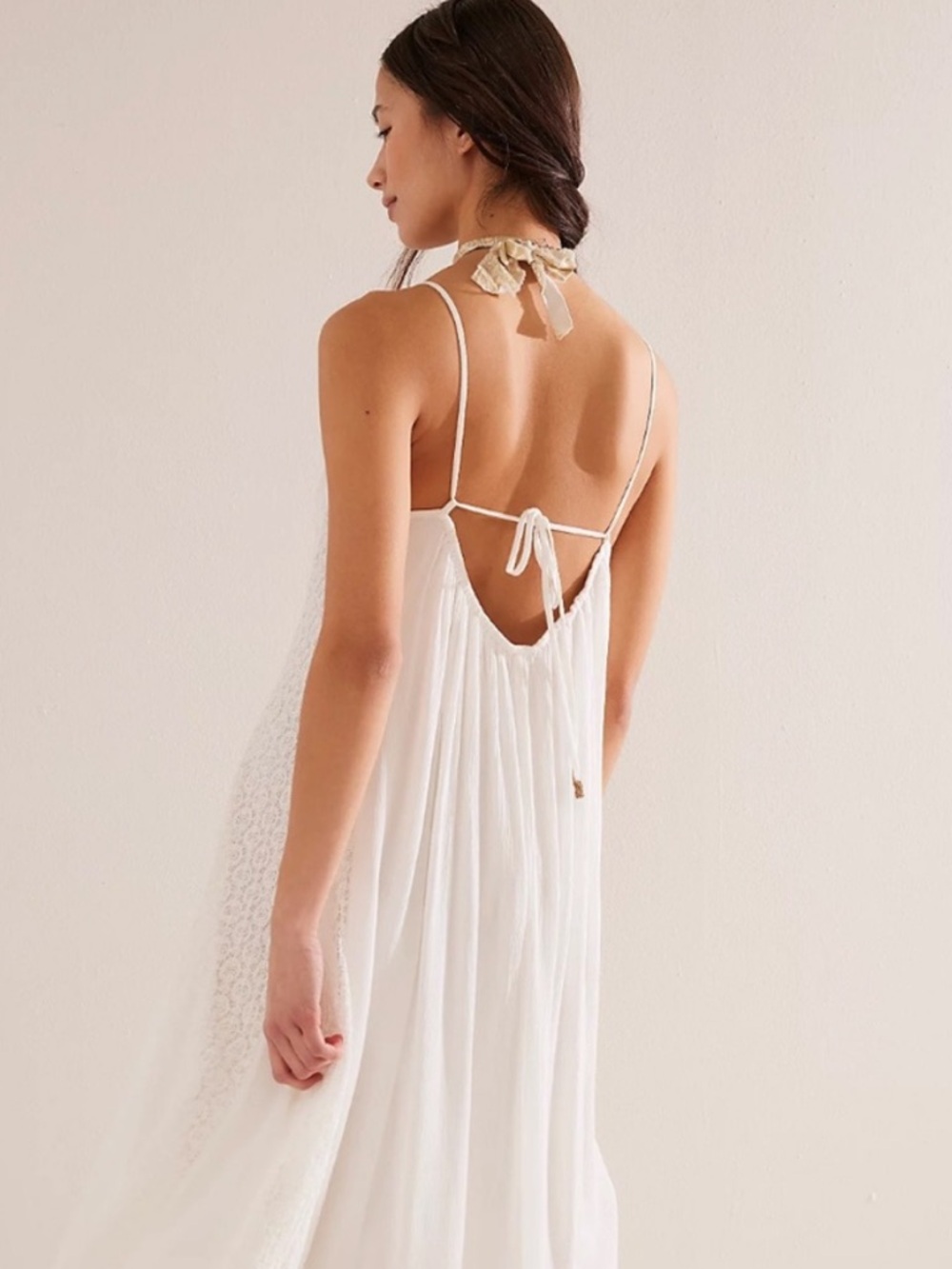 Free People Trail Of Flowers Maxi Dress Lace Ivory White Small NWT NEW bead tie - Picture 4 of 14
